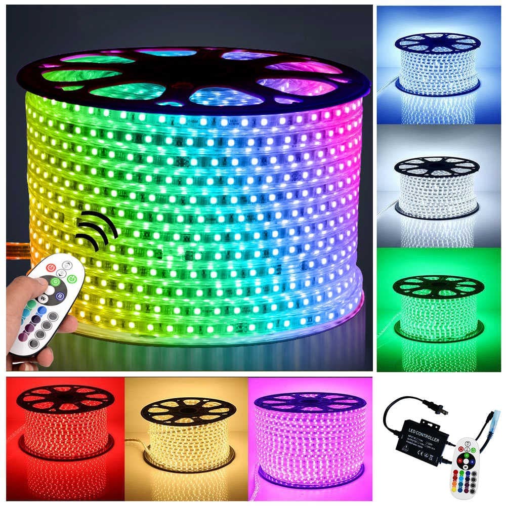 Fita Led RGB Alta Tensao Chata 5050 Externa 12 Metros + Controle Remoto Muda de Cor Natalina Decorativa