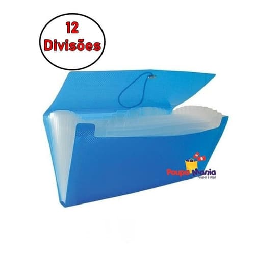 Pasta Sanfonada Plastica A4 12 Divisoes Azul Polibras