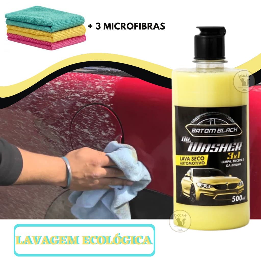 LAVAGEM A SECO AUTO DR. WASHER LIMPEZA DÁ BRILHO + 3 MICROFIBRAS