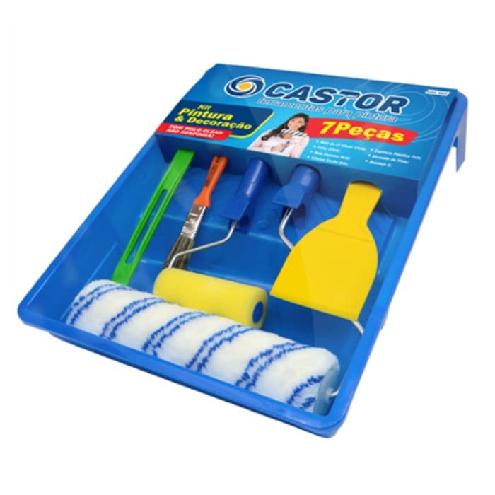 Kit Pintura P/ Parede Completo Rolo + Bandeja 7 Pecas Castor
