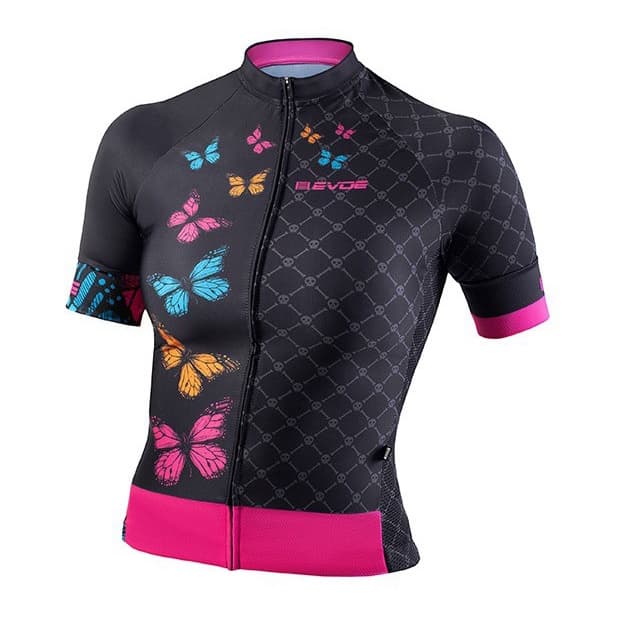 Camisa Ciclismo EVOE Feminina Preta com Borboletas