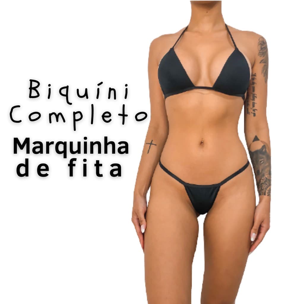 Micro Biquíni Completo para Marquinha de fita todo em tecido Preto
