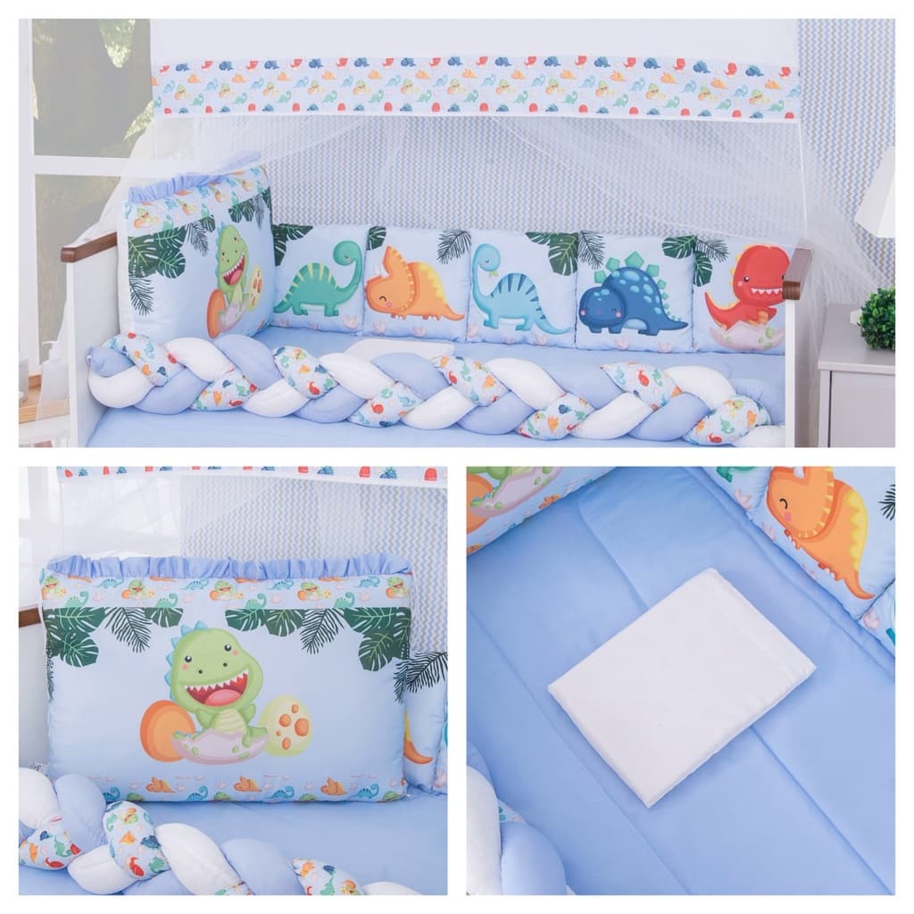 Kit Berço Americano 13 pcs para Bebê Menino Dino Azul