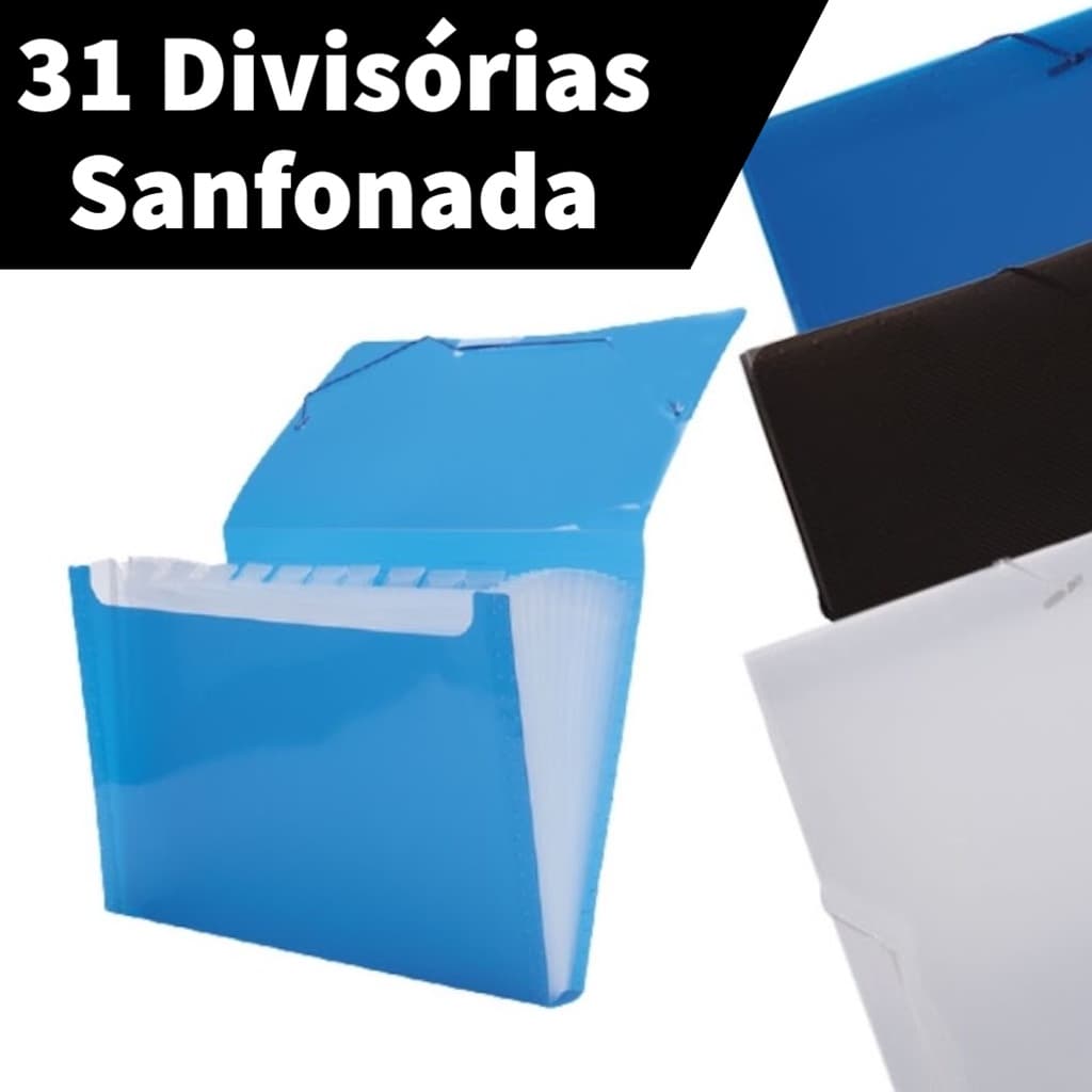 Pasta Sanfonada 31 Divisórias Grande A4 23x33cm ACP e Polibras para Organizar e Classificar