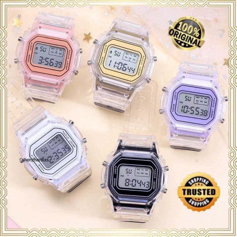Relógio Digital Luminoso Quadrado Transparente À Prova D'água Mulher Homem Amante Relógios De Moda Esportivo De Pulso Ajustável