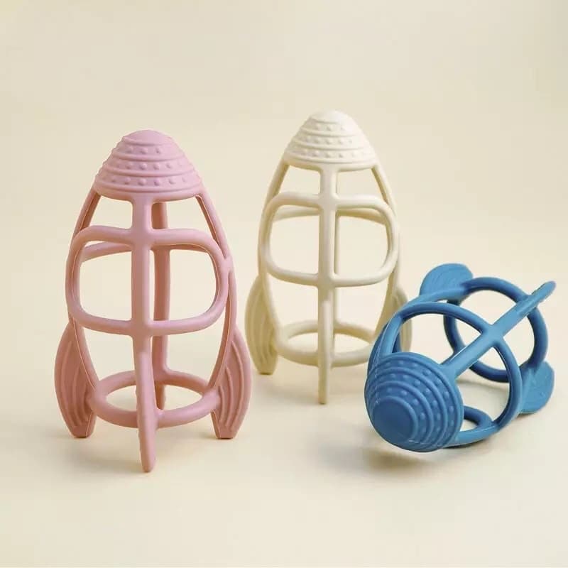 Mordedor de silicone em formato de Foguete para bebês e crianças. brinquedo infantil.