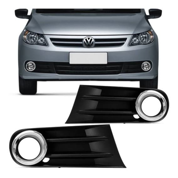 Moldura Tela Grade Para-Choque Farol de Milha Gol Voyage G5 2008 2009 2010 2011 2012 Com furo Milha Aro Cromado