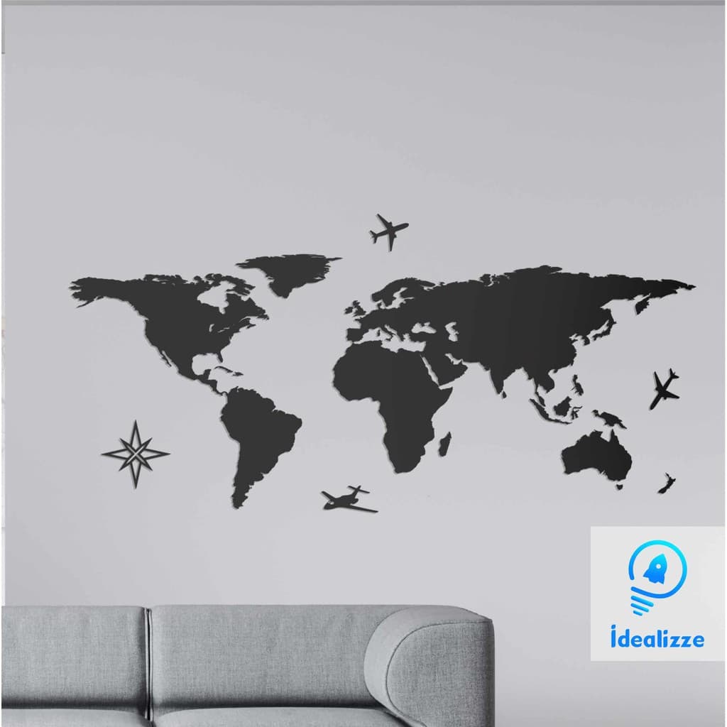 Mapa Mundi Decorativo em MDF 3mm 200cm