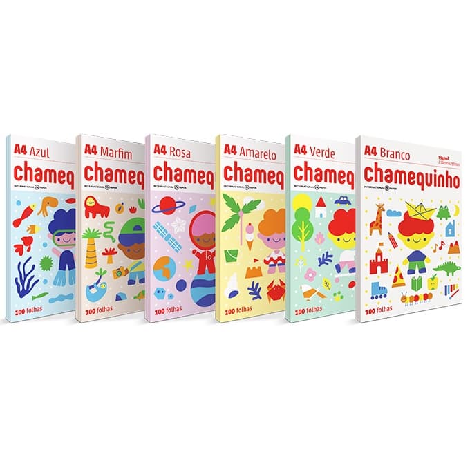 Papel Sulfite Chamequinho 100 Folhas A4  210mmx297mm Branco Azul Amarelo Verde Rosa Marfim Colorido volta as aulas