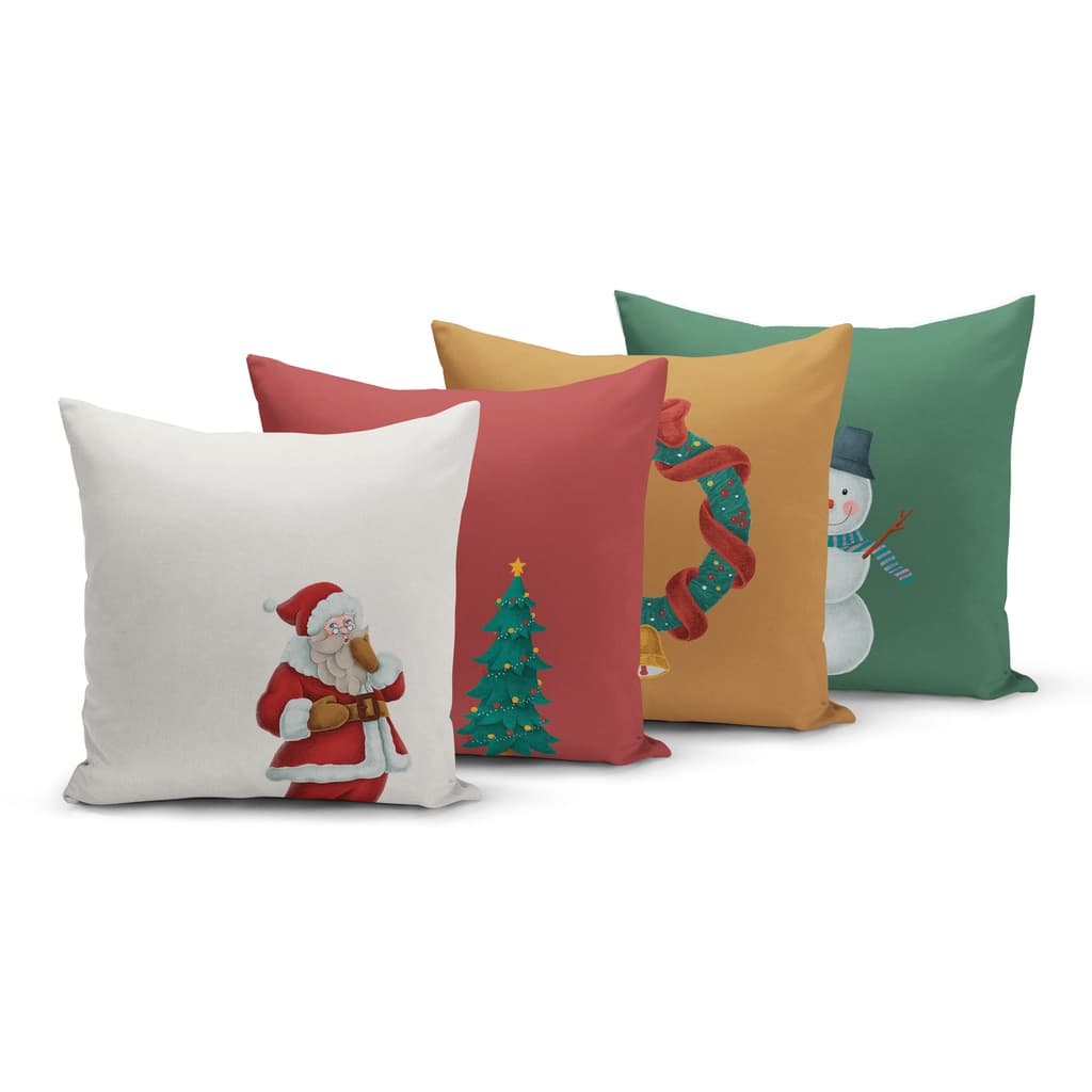Kit 4 Capas De Almofadas De Natal 45x45cm Colorida - Yuzo
