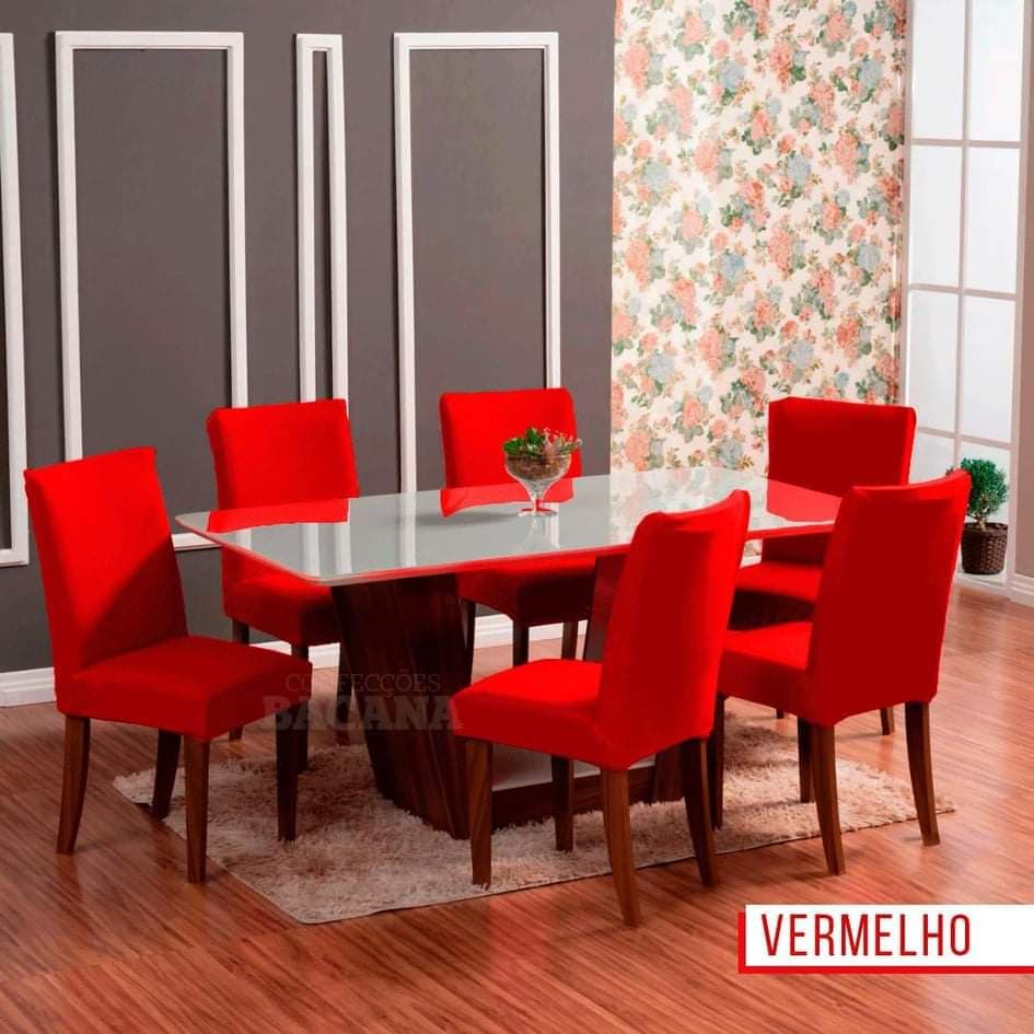 Mega Promoção Kit Com 04 Capas De Cadeira Para Sala De Jantar - Vermelha Envio Imediato