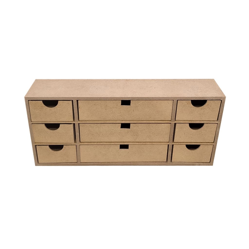 Mini Organizador Retangular 9 Gavetas 39x9x16 Mdf Madeira