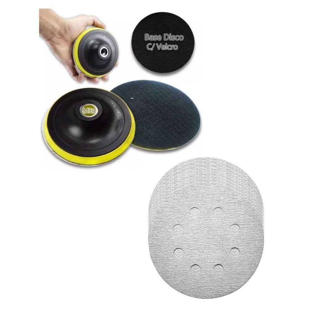 Kit Base Disco de Lixa com 10 Disco de Lixa Branco 150mm Grão 80
