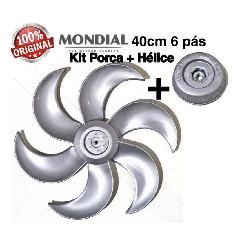 Kit 1 Porca da Hélice + 1 Hélice Ventilador Mondial 40cm 6 Pás Cinza