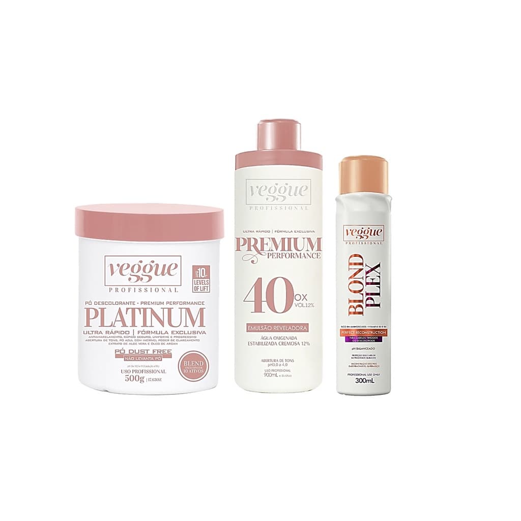 Kit Pó Descolorante Platinum Blue + Ox 40vol + Blond Plex