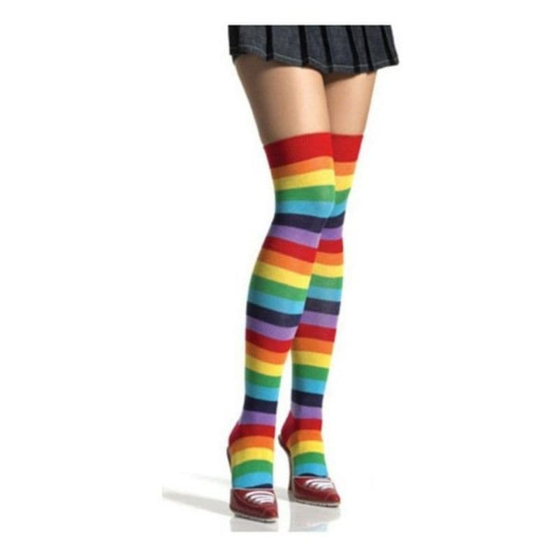 Meia 5/8 Fantasia Faixas Coloridas Horizontal Arco iris Até a Coxa GM1109