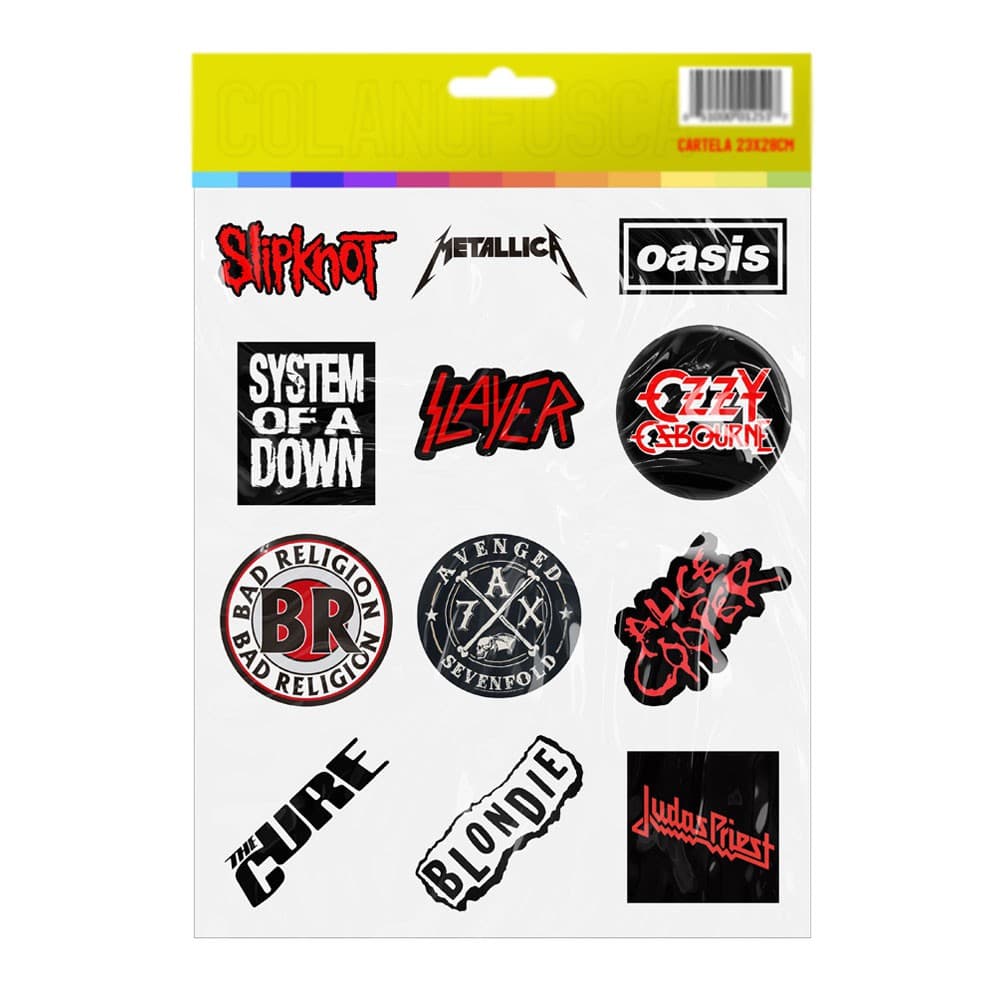 Super Cartela De Adesivos Bandas de Rock R4