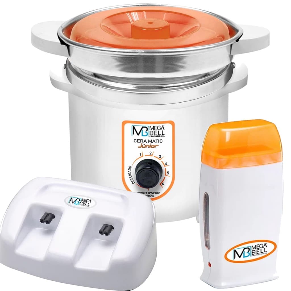Termocera Panela Depilação 400g c/ Refil + Base Dupla c/ 1 Rollon Branco c/ Laranja Mega Bell
