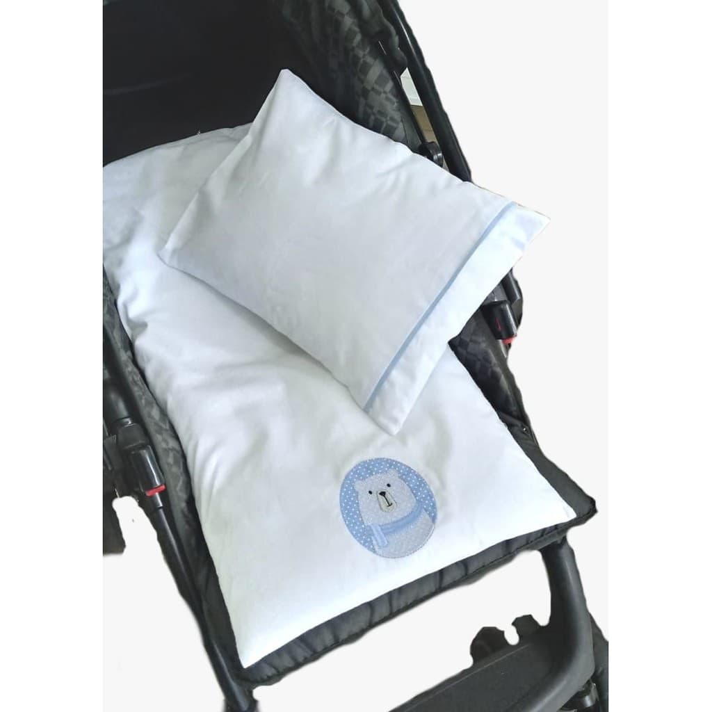 Colchonete e Fronha para Carrinho Urso Polar Azul