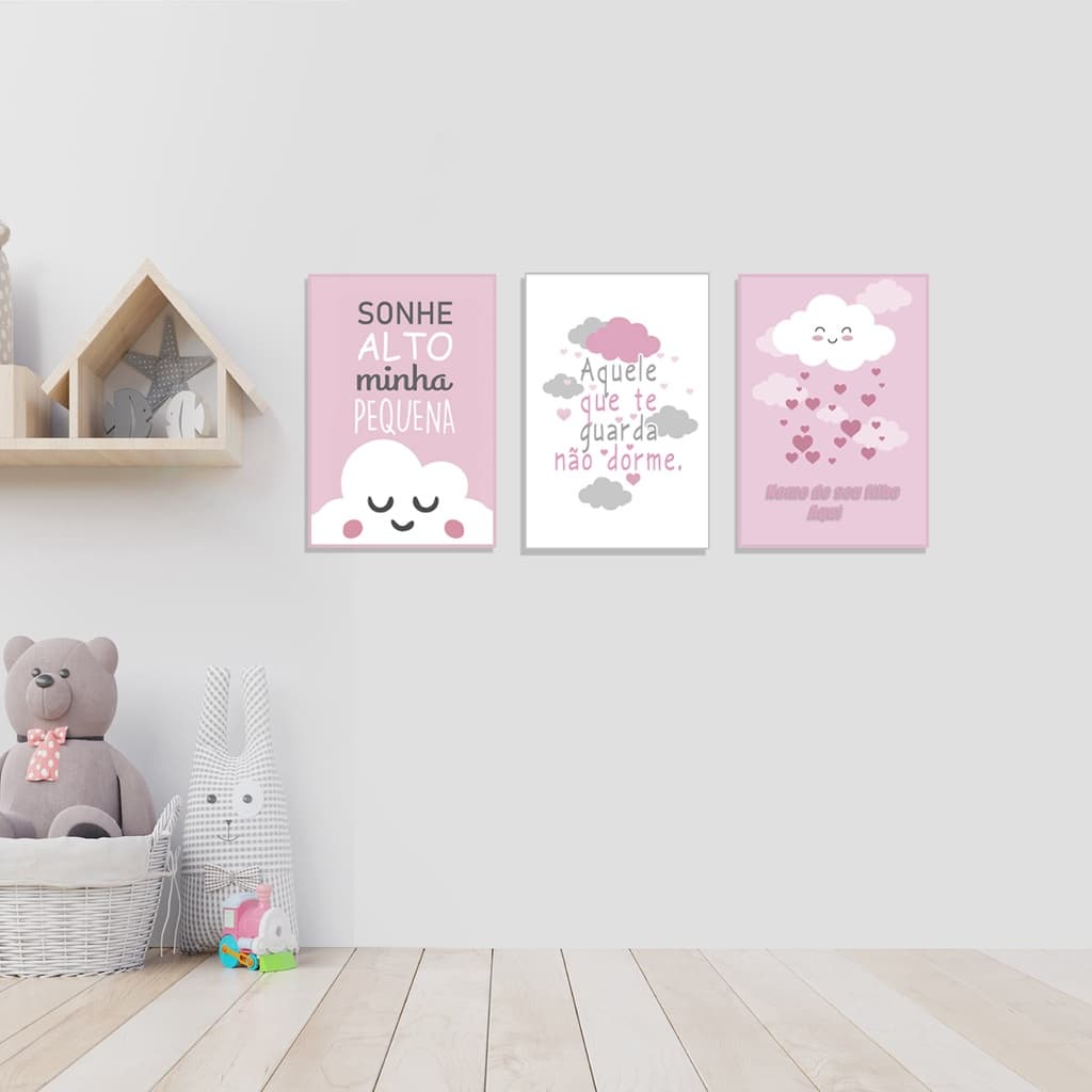Kit Quadros Decorativos Parede Infantil Aquele Que Te Guarda Não Dorme Nome Aqui Quarto personaliza
