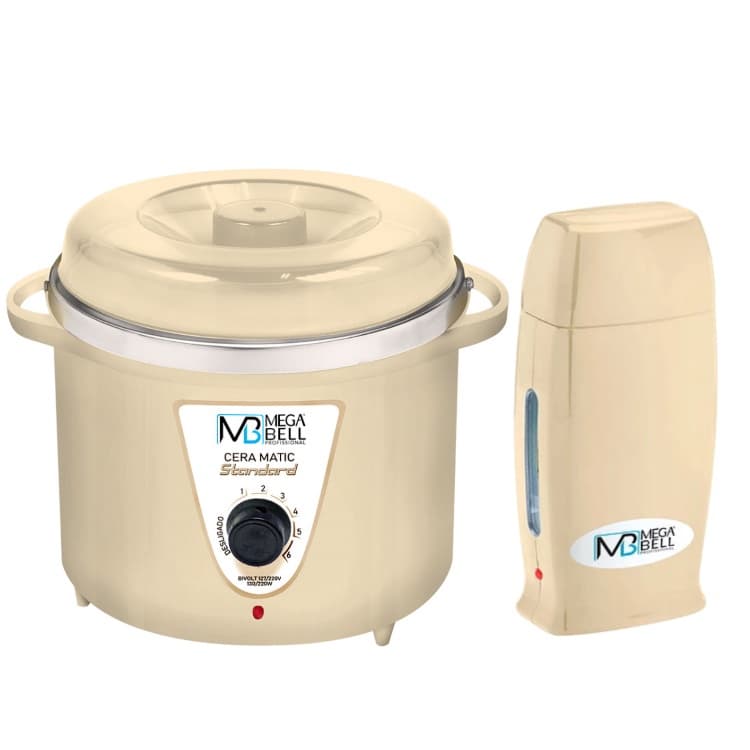 Kit Panela Depilação Termocera 700g Bege Sem Refil + Aquecedor de Cera Roll-on Bege