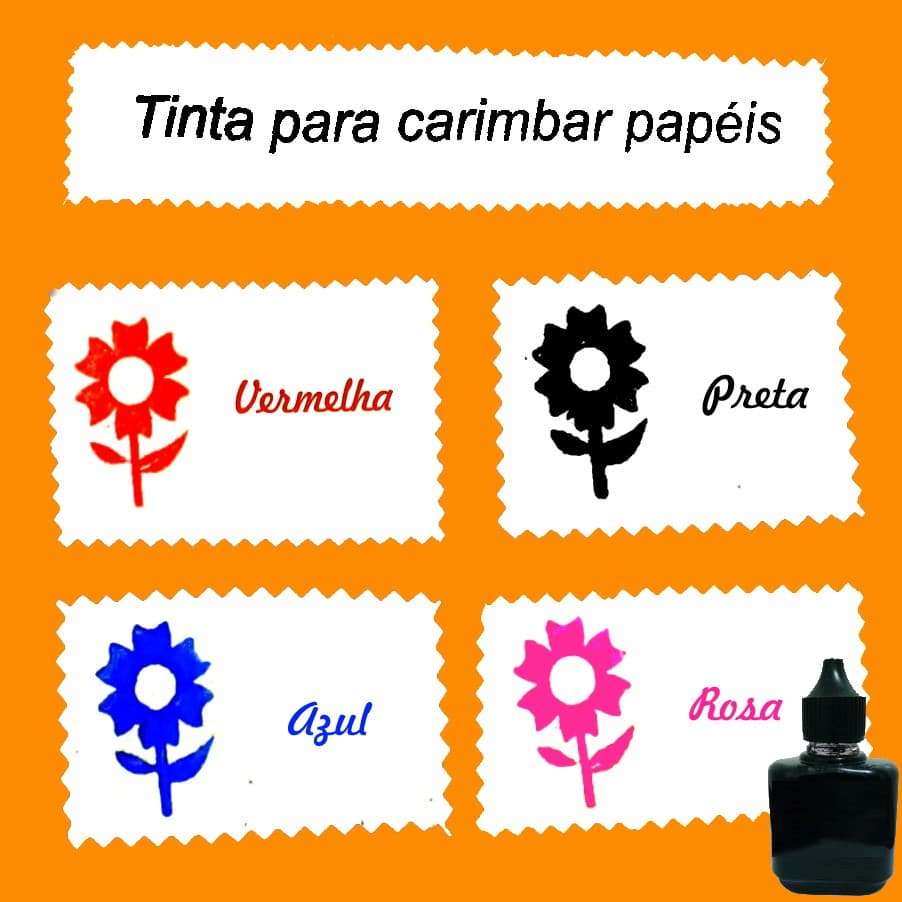 Tinta para Carimbo de Madeira e Automático Inkwel, cores para escolher: Preta, Azul e Vermelha, Rosa.