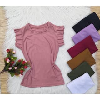 Kit 4 Blusas feminina canelada com babado Blusinha