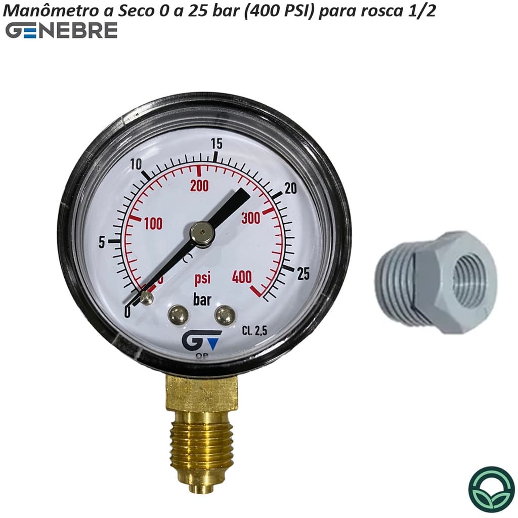 Manômetro Pressão 0-400 Psi 0-25 Bar Seco Genebre-bucha 1/2