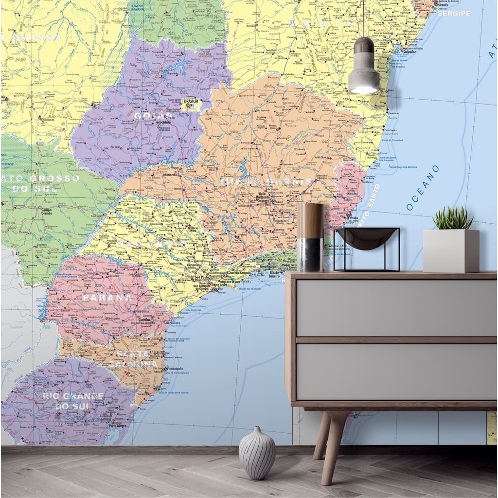 Adesivo Parede Decorativo Mapa Mundi E Brasil Painel Papel Parede Gigante GG03