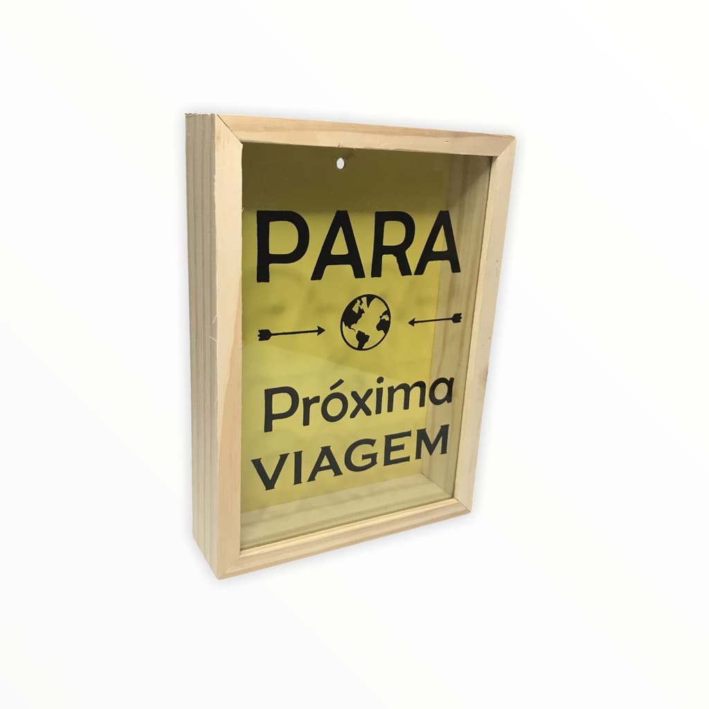 Quadro Porta Dinheiro Cofre Madeira Decoração Moeda Viajar Viagem