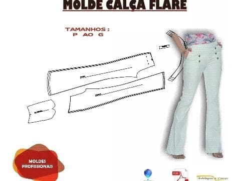 Molde Calca Flare Bolso Faca, Modelagem&Diversos, Tamanhos P ao XG