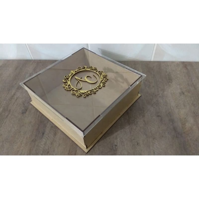 Kit com 6 caixa MDF crú com tampa transparente PS personalizadas
