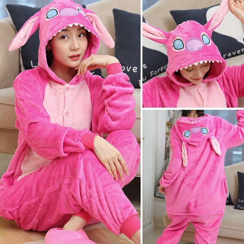 Stitch Onesie Adultos Animais Pikachu Pijamas One Piece Macacão Pijama Terno Quente Macio Inverno Trajes Cosplay