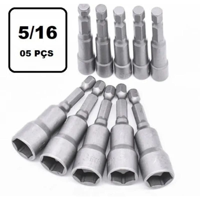 Ponteira Bits Soquete para parafusadeira Canhão 5/16 (05 Peças)