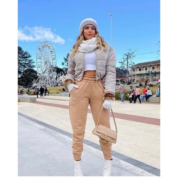 Calça moletom feminina Jogger Cintura Alta Casual Básica Calça Jogger Gringa