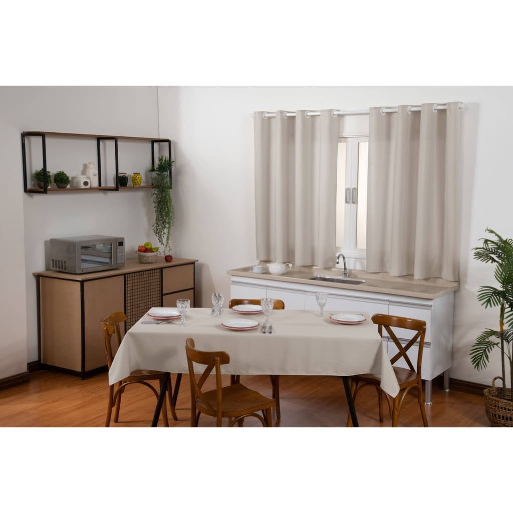 Jogo Toalha De Mesa 6 Cadeiras E Cortina Cozinha 2,00x1,40 Palha