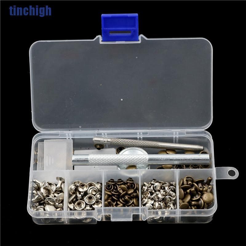 Tinchigh 120pcs/set Leather Craft Repair Double Cap Rivets Tubular Metal Stud Fixing Tool new