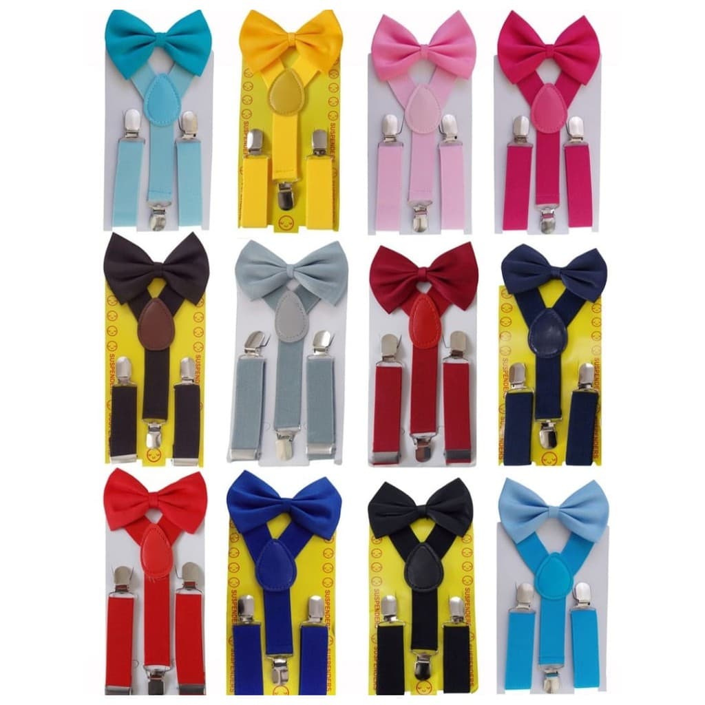 kit suspensorio ajustavel infantil com gravata borboleta varias cores
