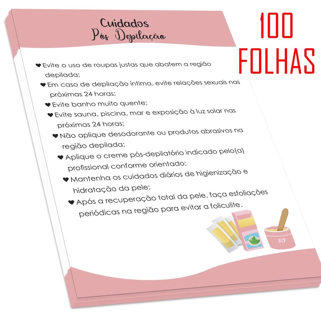 Bloco de Cuidados pós Depilação
