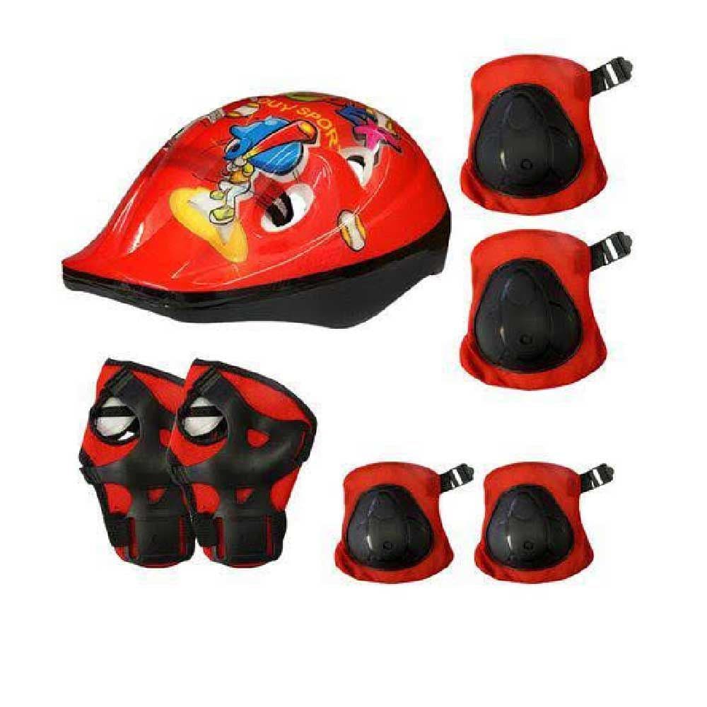 Kit Protecao Completo Infantil Capacete Joelheira Cotoveleira Luva Vermelho