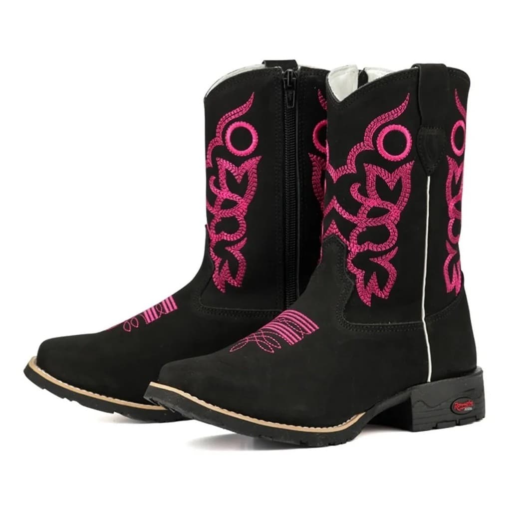 Bota Texana Infantil Feminina Menina Cowgirl Em Couro Legitimo
