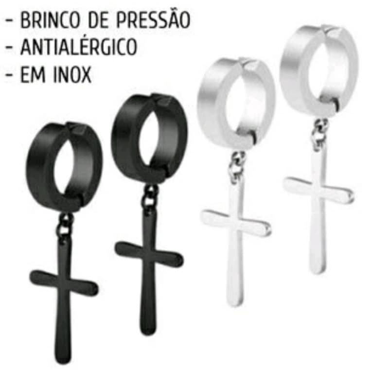 Brinco de pressão Aço Argola Crusfixo Inox Antialérgico cirúrgico .