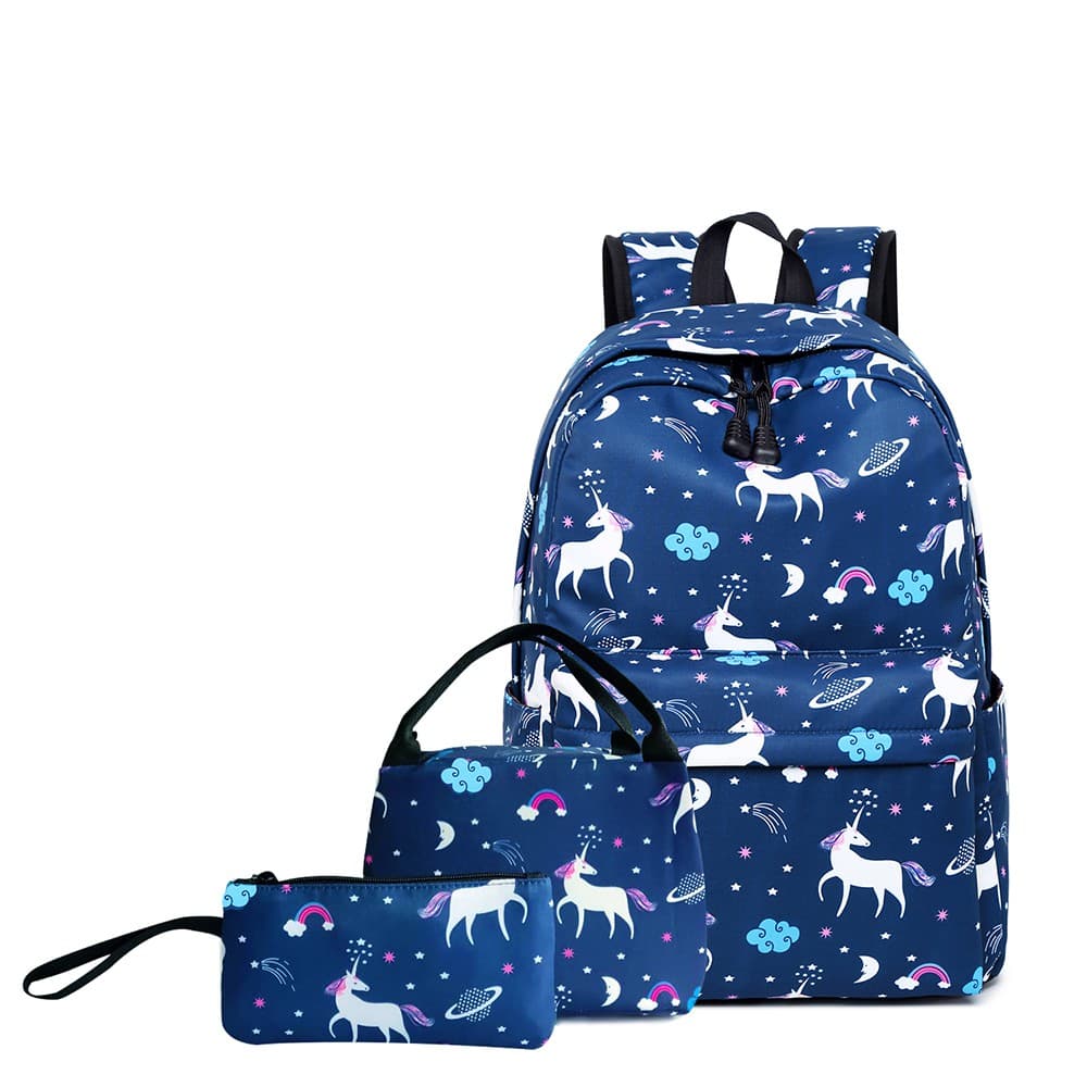 Mochila Feminina Notebook Unicornio Com Lancheira Termica e Estojo  Tecido Estilo Harajuku Grande Capacidade City Rock