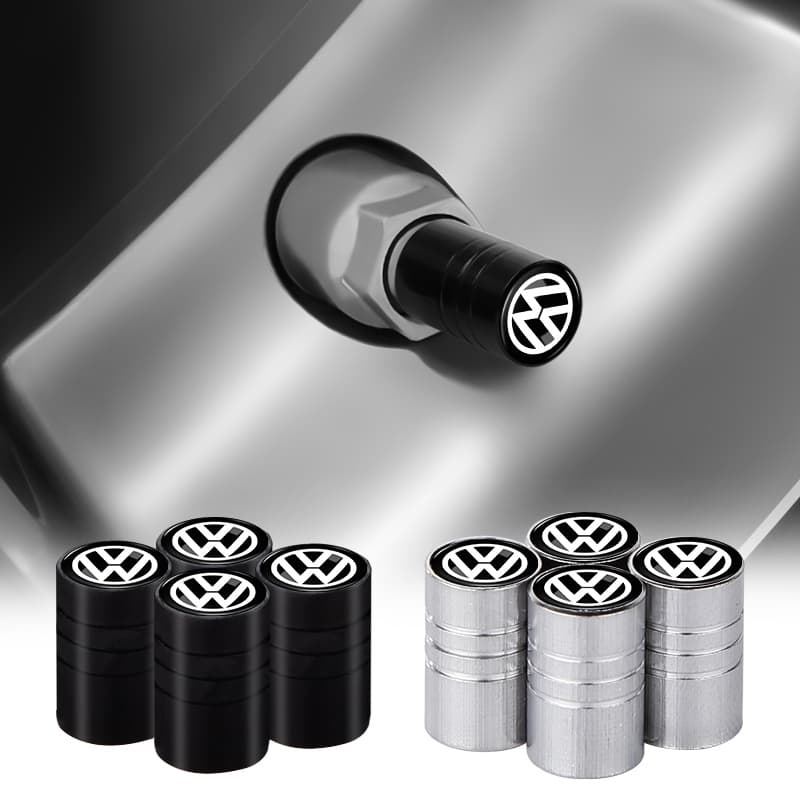 4 Pçs/set Interruptor De Ar Do Carro Preto/Prata Alumínio Cilíndrico Haste Da Válvula Roda Núcleo Capa Para VW Volkswagen Jetta MK5 Golf Passat 3B7 601 171