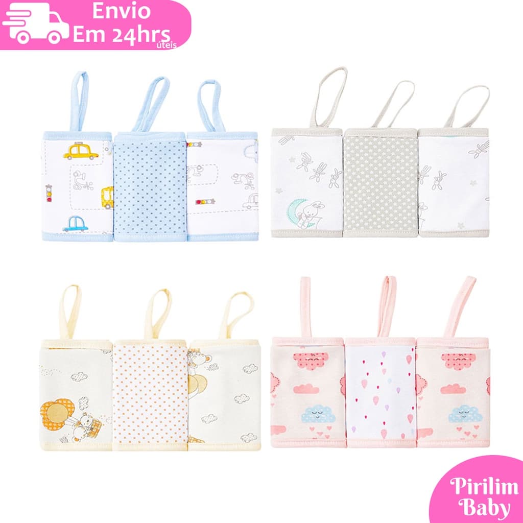 3 Paninho de Boca Papi Malhas 28cm x 28cm Estampado com prendedor de chupeta 100% algodão