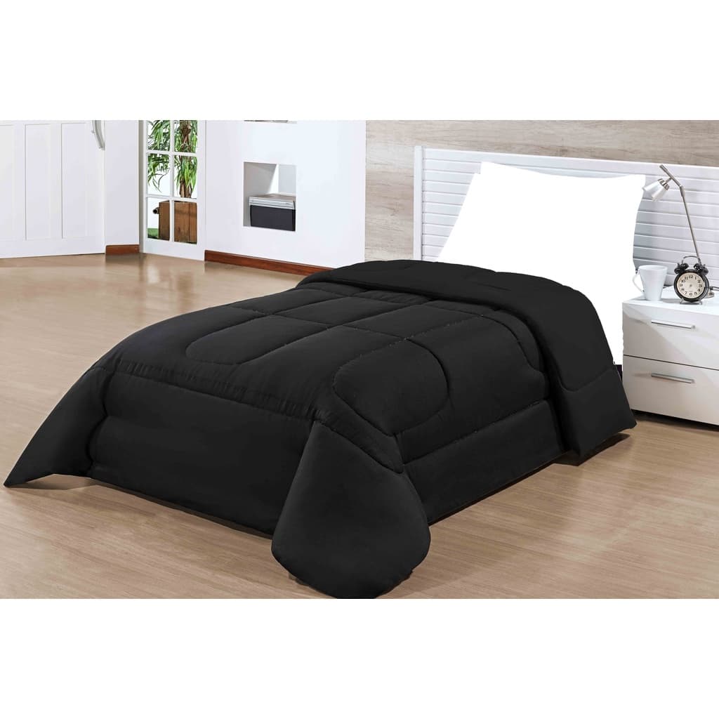 Edredom Solteiro Dupla Face - PRETO/PRETO