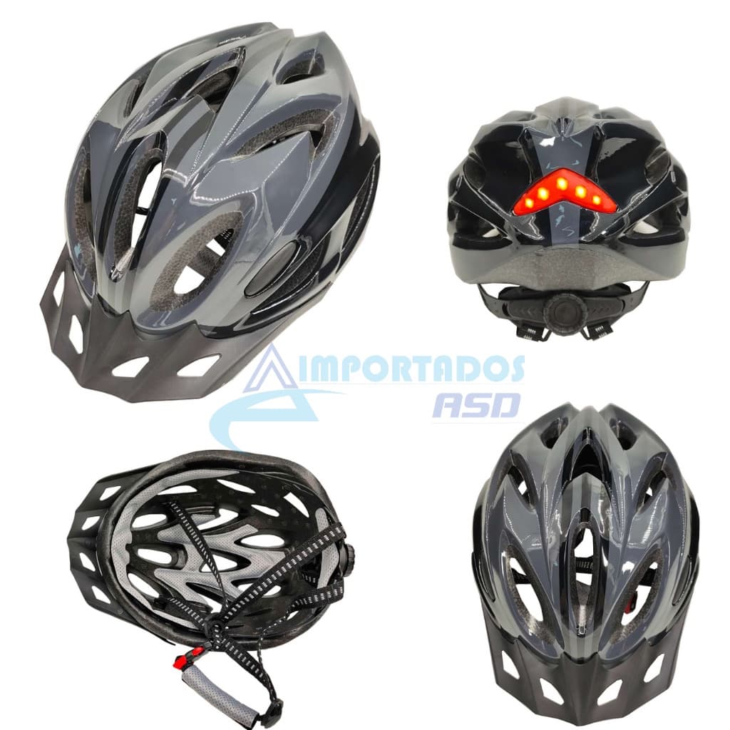 Capacete ciclismo  tamanho G  Cinza/Preto Com Sinalizador Deko Led Skate Patins Bike