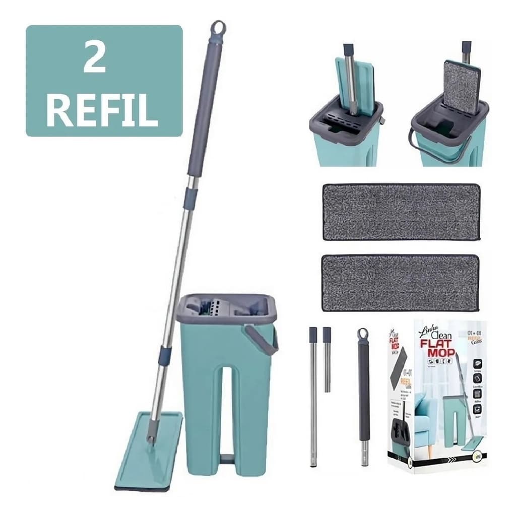 Mop Flat Rodo Com Balde Multiuso Esfregão + Refil Grátis