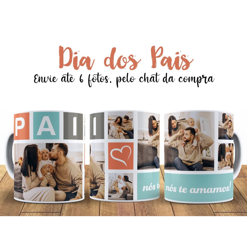 Caneca Dia dos Pais com 6 fotos + Caixinha