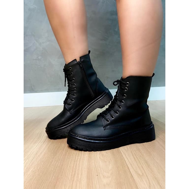 Bota Coturno Tratorado Feminina Zíper Blogueirinha Casual